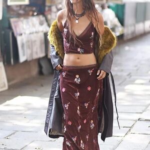 Free People Sonja Slip Set, Floral Velvet, Size XS